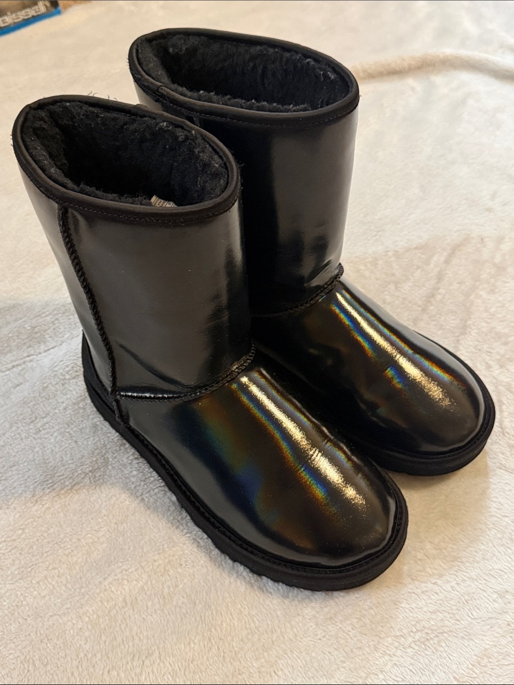 UGG Black Patent Faux-Fur Lined Winter Boots (woman’s size 7 )